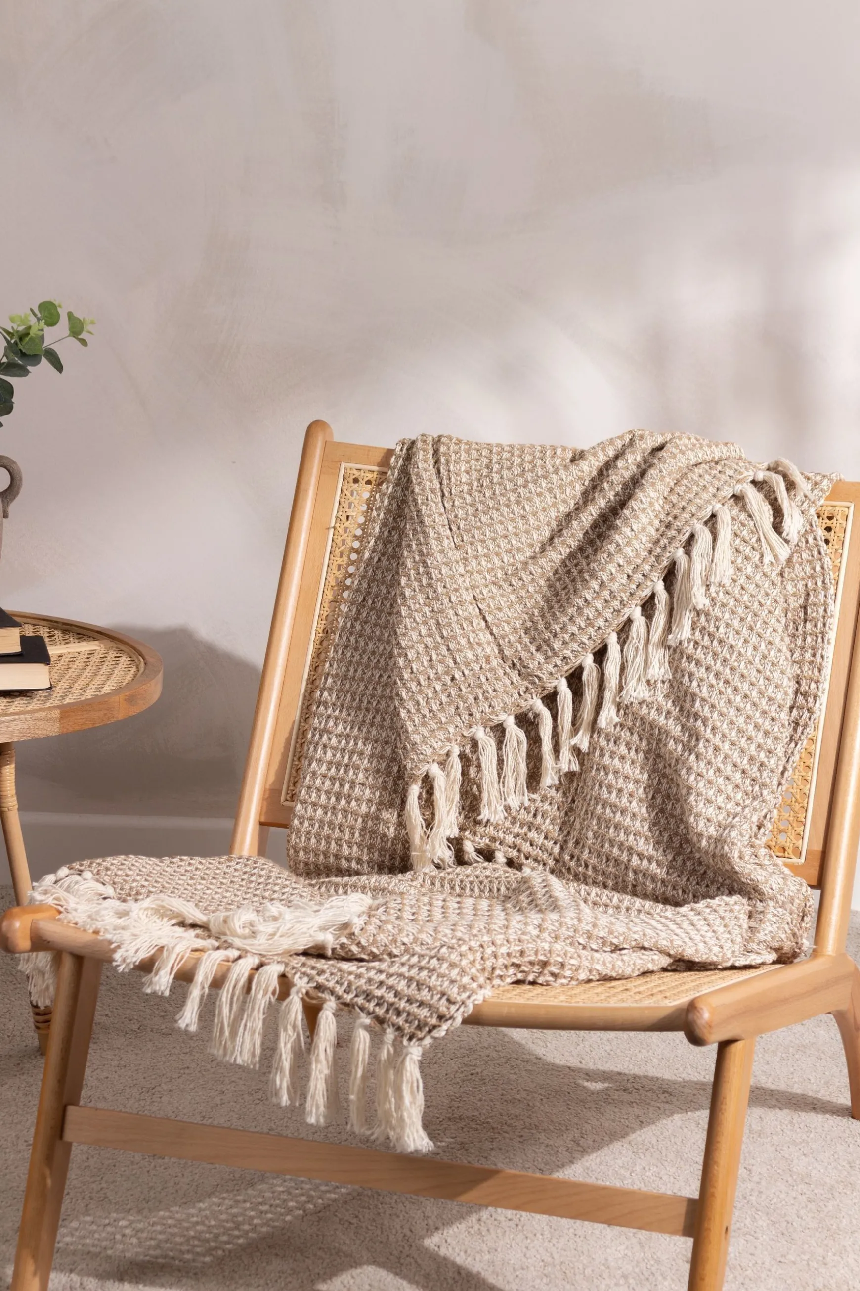 Discount Lorne Waffle Fringed 100% Cotton Throw Cotton Throws